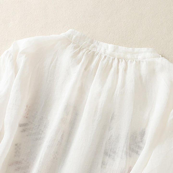 Camicia da donna a maniche a tre quarti con ricamo artistico e motivo a Buddha Stones. - image 16