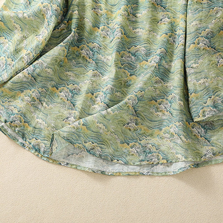 Camicia da donna in cotone e lino a maniche lunghe, con stampa estiva casual e bottoni a rana, motivo Buddha Stones - image 16