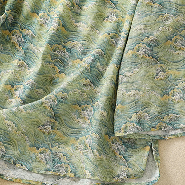 Camicia da donna in cotone e lino a maniche lunghe, con stampa estiva casual e bottoni a rana, motivo Buddha Stones - image 17