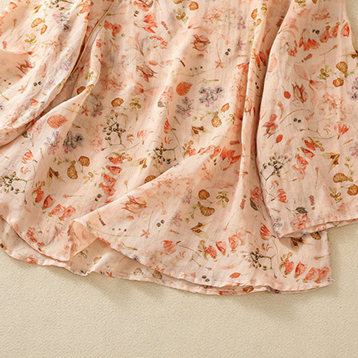 Camicia da donna in cotone e lino a maniche lunghe, con stampa estiva casual e bottoni a rana, motivo Buddha Stones