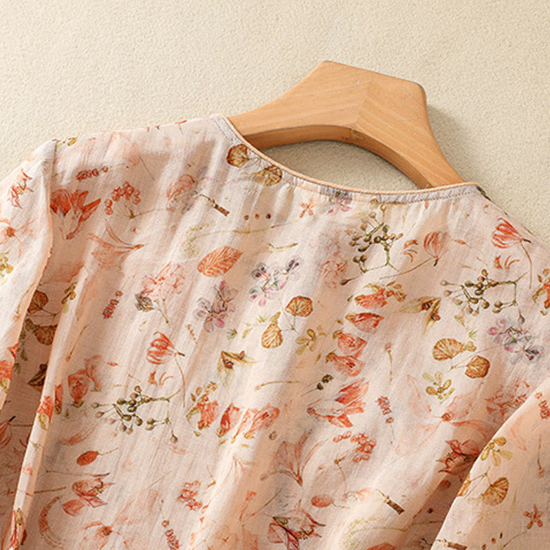 Camicia da donna in cotone e lino a maniche lunghe, con stampa estiva casual e bottoni a rana, motivo Buddha Stones - image 3