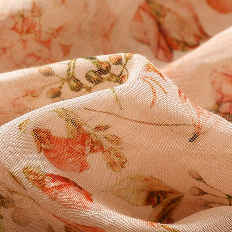 Camicia da donna in cotone e lino a maniche lunghe, con stampa estiva casual e bottoni a rana, motivo Buddha Stones