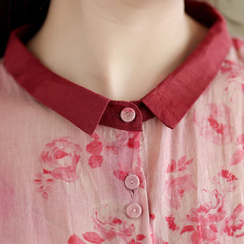 Abito midi in cotone con maniche corte, tasche e motivo floreale con coulisse, stampa retrò Buddha Stones - image 4