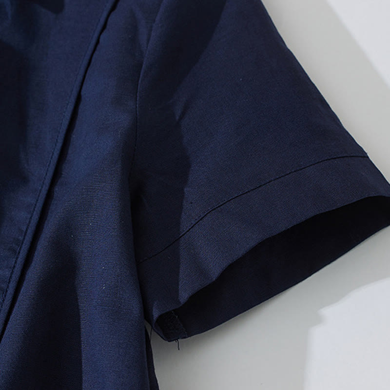 Abito midi in cotone a maniche corte con tasche, stile retrò estivo, in tinta unita con bottoni, motivo Buddha Stones - image 21