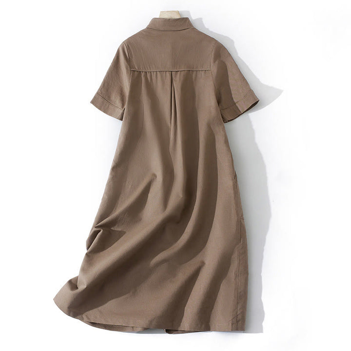 Abito midi in cotone a maniche corte con tasche, stile retrò estivo, in tinta unita con bottoni, motivo Buddha Stones