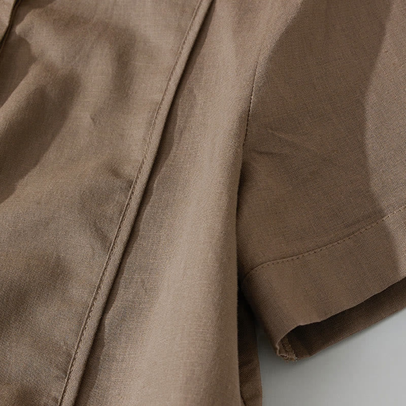 Abito midi in cotone a maniche corte con tasche, stile retrò estivo, in tinta unita con bottoni, motivo Buddha Stones - image 14