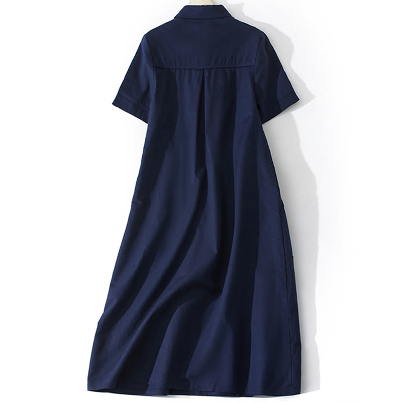 Abito midi in cotone a maniche corte con tasche, stile retrò estivo, in tinta unita con bottoni, motivo Buddha Stones - image 17