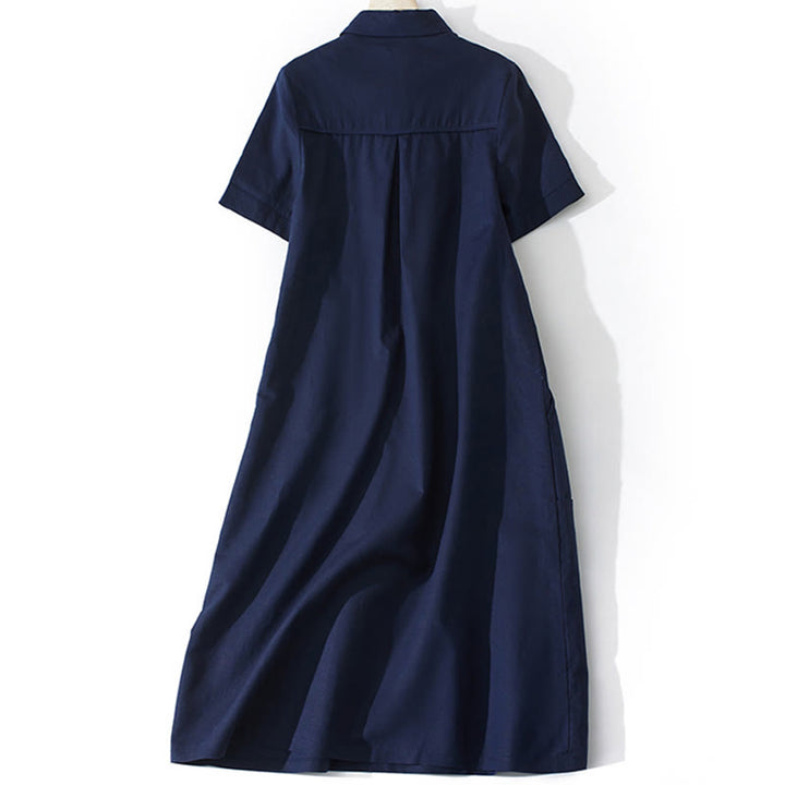 Abito midi in cotone a maniche corte con tasche, stile retrò estivo, in tinta unita con bottoni, motivo Buddha Stones - image 17