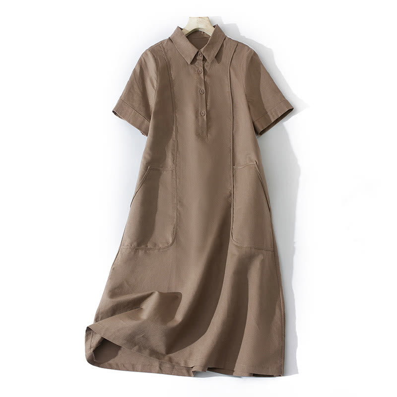 Abito midi in cotone a maniche corte con tasche, stile retrò estivo, in tinta unita con bottoni, motivo Buddha Stones - Tan - US8-10, UK/AU12-14, EU40-42 (2XL) - image 9