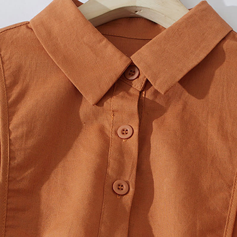 Abito midi in cotone a maniche corte con tasche, stile retrò estivo, in tinta unita con bottoni, motivo Buddha Stones - image 3