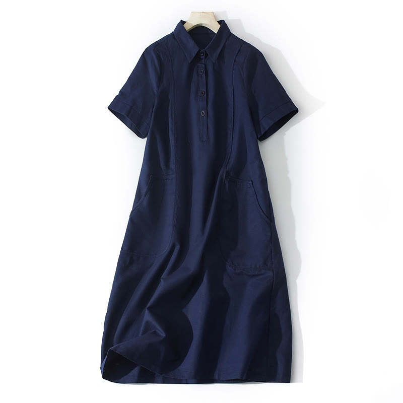 Abito midi in cotone a maniche corte con tasche, stile retrò estivo, in tinta unita con bottoni, motivo Buddha Stones - Blu notte - US8-10, UK/AU12-14, EU40-42 (2XL) - image 16