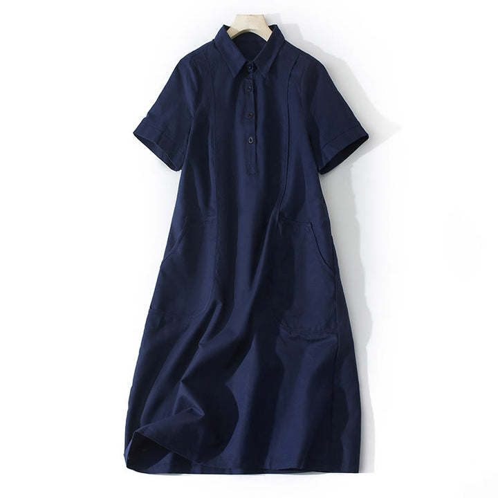 Abito midi in cotone a maniche corte con tasche, stile retrò estivo, in tinta unita con bottoni, motivo Buddha Stones - Blu notte - US8-10, UK/AU12-14, EU40-42 (2XL) - image 16