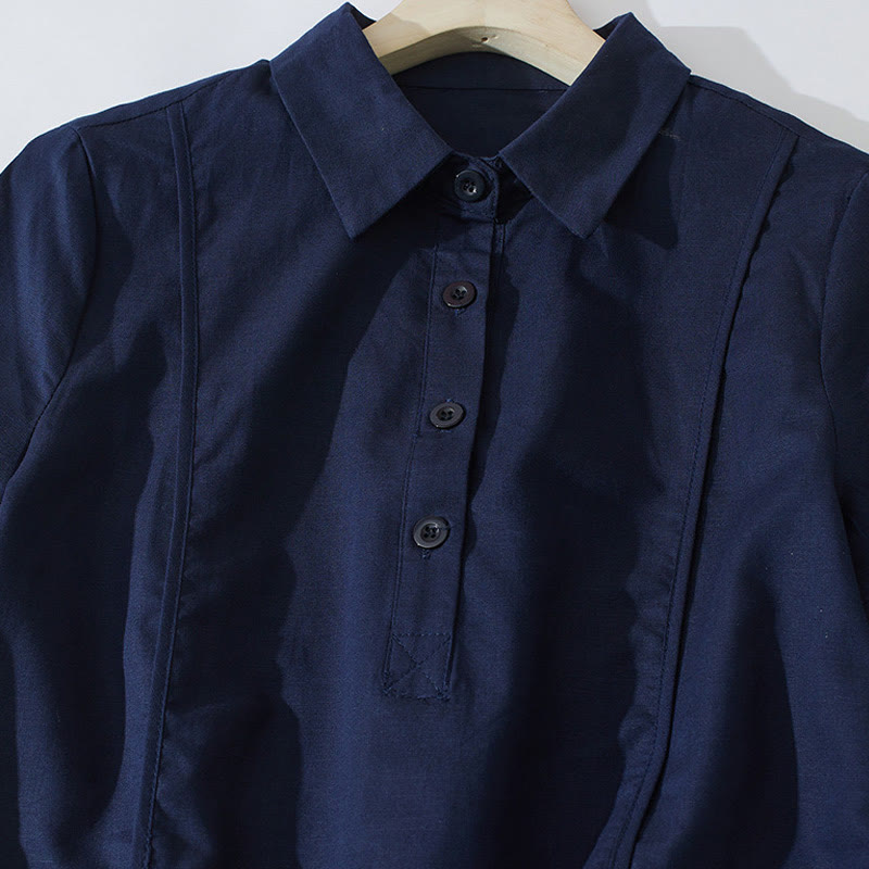 Abito midi in cotone a maniche corte con tasche, stile retrò estivo, in tinta unita con bottoni, motivo Buddha Stones - image 18