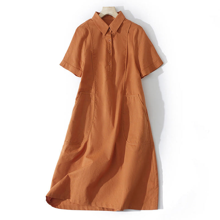 Abito midi in cotone a maniche corte con tasche, stile retrò estivo, in tinta unita con bottoni, motivo Buddha Stones - Arancione scuro - US8-10, UK/AU12-14, EU40-42 (2XL) - image 0