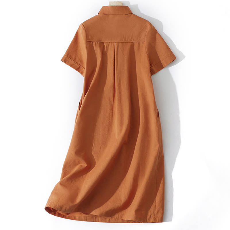 Abito midi in cotone a maniche corte con tasche, stile retrò estivo, in tinta unita con bottoni, motivo Buddha Stones - image 1