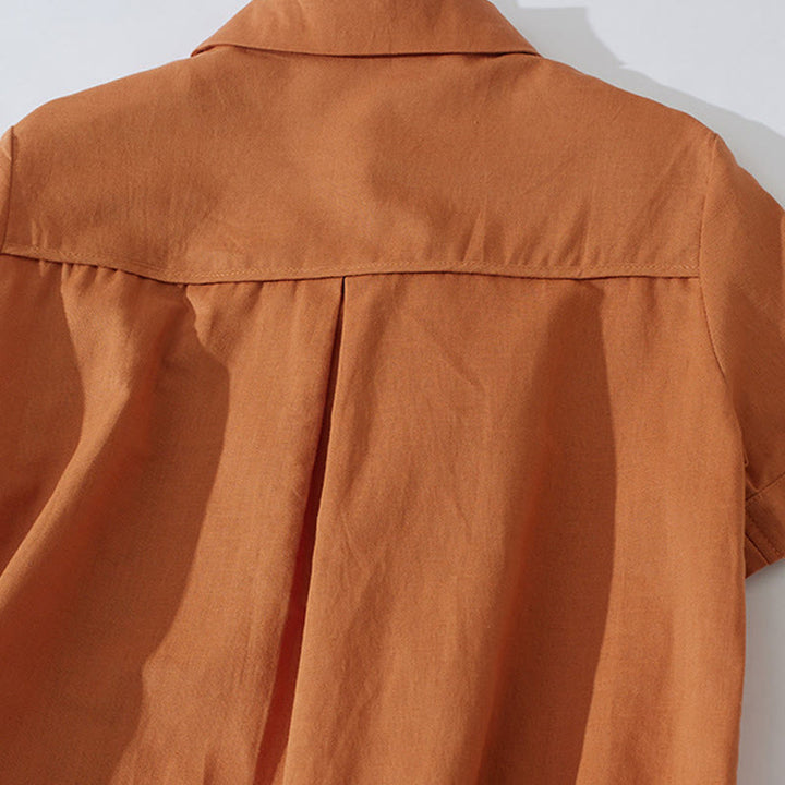 Abito midi in cotone a maniche corte con tasche, stile retrò estivo, in tinta unita con bottoni, motivo Buddha Stones - image 4