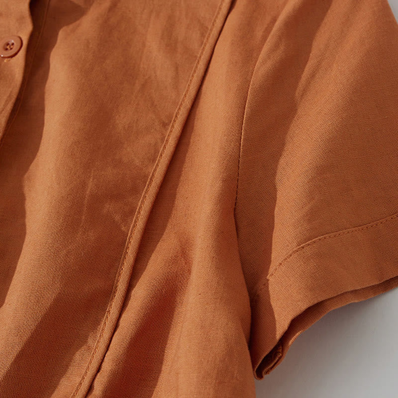 Abito midi in cotone a maniche corte con tasche, stile retrò estivo, in tinta unita con bottoni, motivo Buddha Stones - image 5