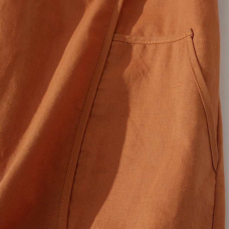 Abito midi in cotone a maniche corte con tasche, stile retrò estivo, in tinta unita con bottoni, motivo Buddha Stones - image 6