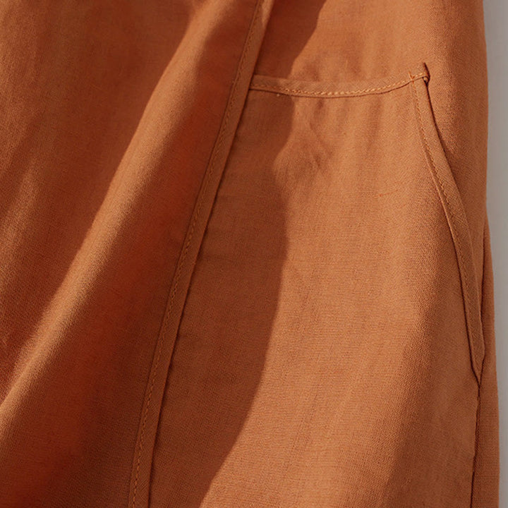 Abito midi in cotone a maniche corte con tasche, stile retrò estivo, in tinta unita con bottoni, motivo Buddha Stones - image 6