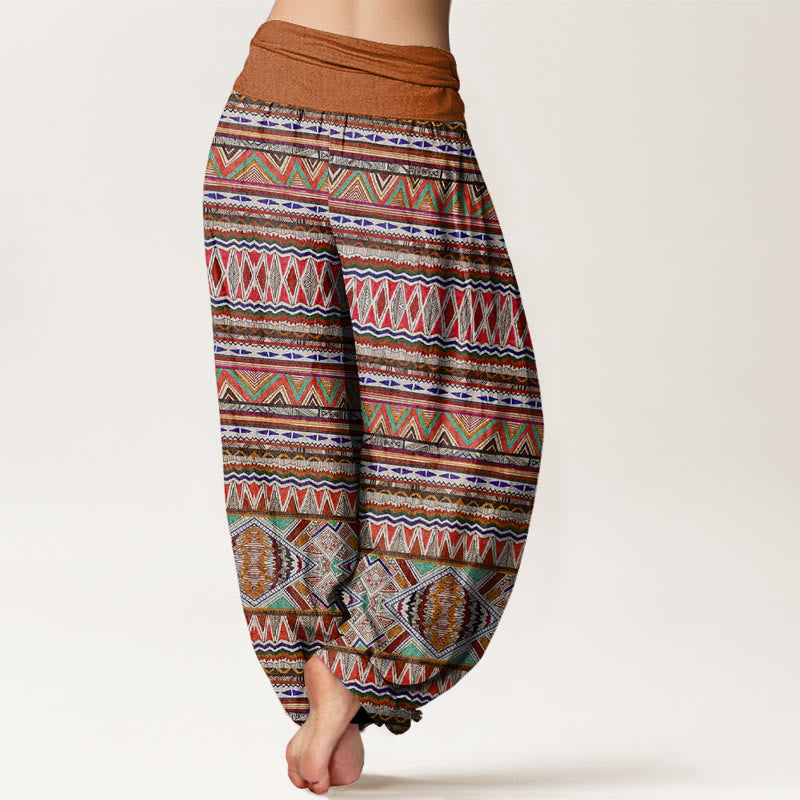 Pantaloni harem da donna con elastico in vita, stile tribale casual e motivo geometrico, motivo Buddha Stones - image 3