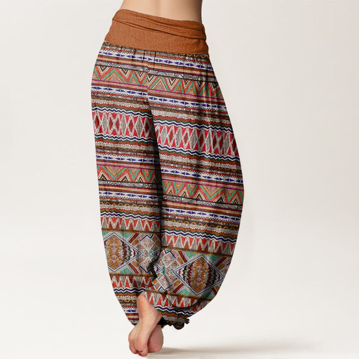 Pantaloni harem da donna con elastico in vita, stile tribale casual e motivo geometrico, motivo Buddha Stones - image 3