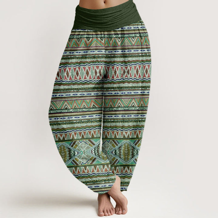 Pantaloni harem da donna con elastico in vita, stile tribale casual e motivo geometrico, motivo Buddha Stones - Verde scuro - US22, UK/AU26, EU54 (6XL) - image 5