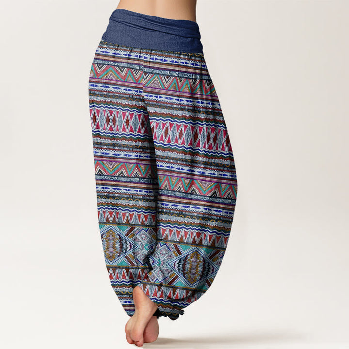 Pantaloni harem da donna con elastico in vita, stile tribale casual e motivo geometrico, motivo Buddha Stones - image 10