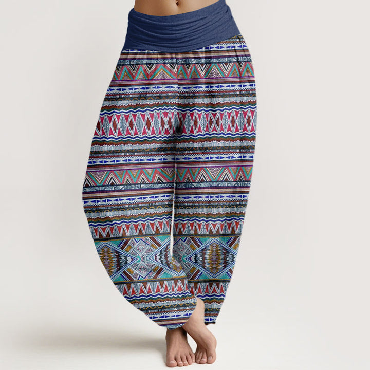 Pantaloni harem da donna con elastico in vita, stile tribale casual e motivo geometrico, motivo Buddha Stones - Blu Reale - US22, UK/AU26, EU54 (6XL) - image 8