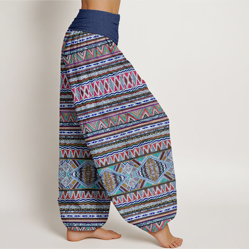 Pantaloni harem da donna con elastico in vita, stile tribale casual e motivo geometrico, motivo Buddha Stones - image 9