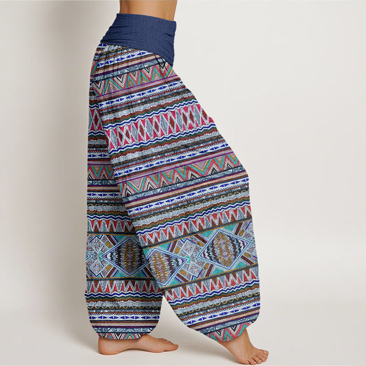 Pantaloni harem da donna con elastico in vita, stile tribale casual e motivo geometrico, motivo Buddha Stones - image 9