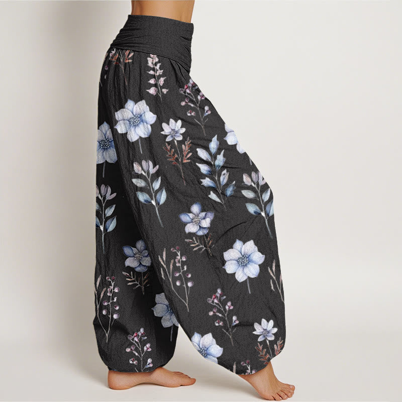 Pantaloni harem da donna con elastico in vita e motivo floreale delicato con Buddha Stones - image 2