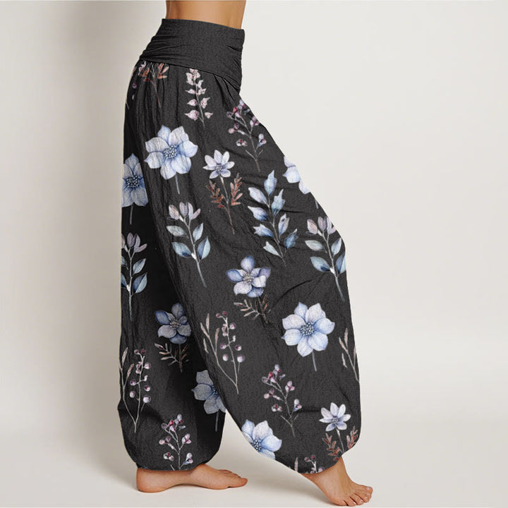 Pantaloni harem da donna con elastico in vita e motivo floreale delicato con Buddha Stones - image 2
