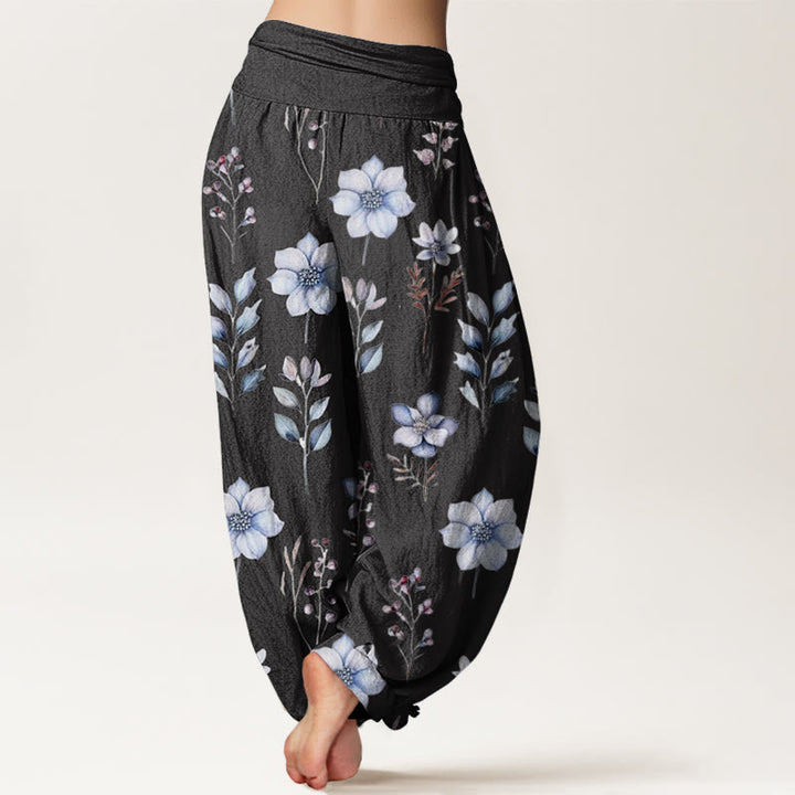 Pantaloni harem da donna con elastico in vita e motivo floreale delicato con Buddha Stones - image 3