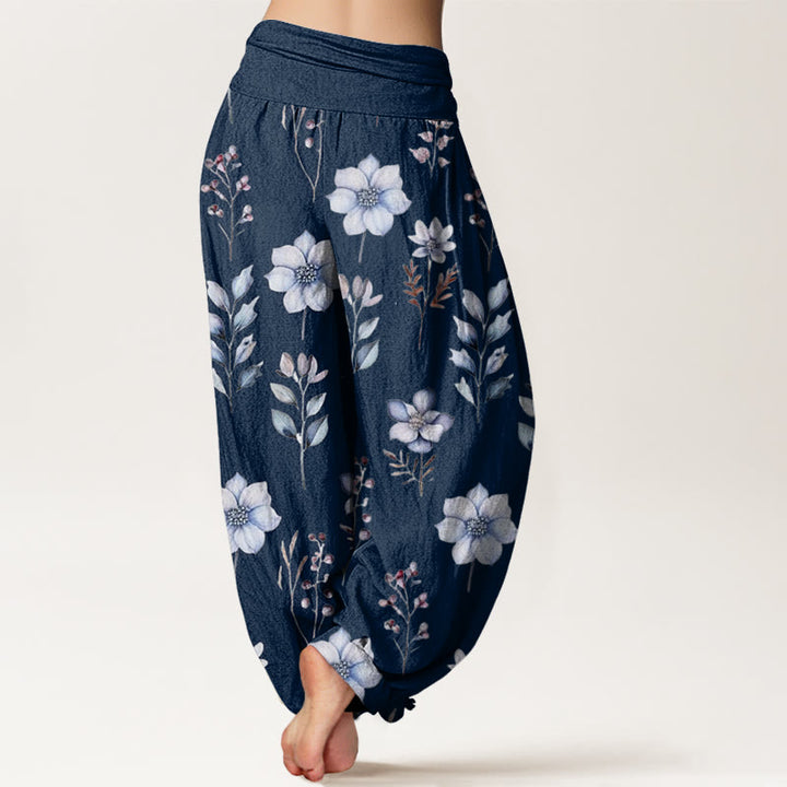 Pantaloni harem da donna con elastico in vita e motivo floreale delicato con Buddha Stones - image 7