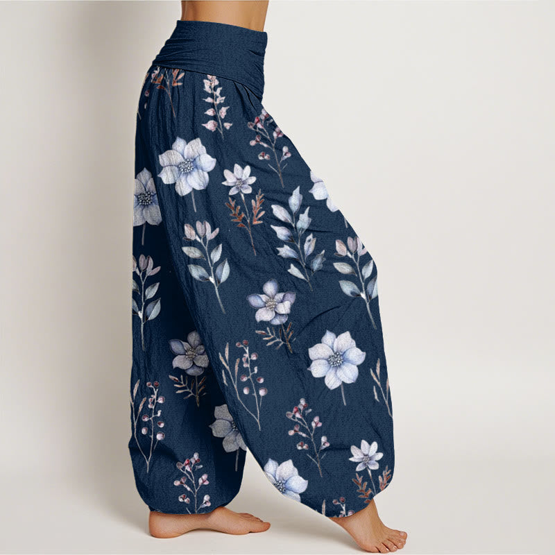 Pantaloni harem da donna con elastico in vita e motivo floreale delicato con Buddha Stones - image 6