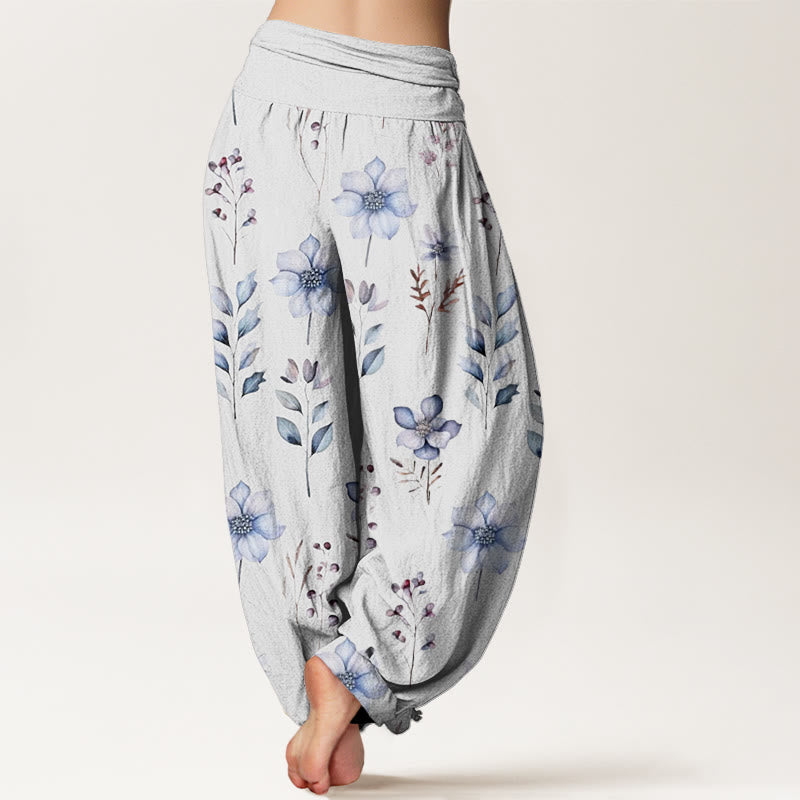 Pantaloni harem da donna con elastico in vita e motivo floreale delicato con Buddha Stones - image 10