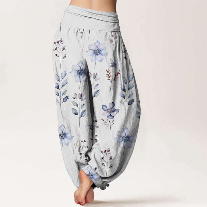 Pantaloni harem da donna con elastico in vita e motivo floreale delicato con Buddha Stones - image 10
