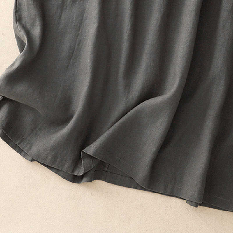 Abito midi in lino e cotone, casual, artistico, tinta unita, semplice, a vita alta, con tasche, a maniche corte, con Buddha Stones - image 12