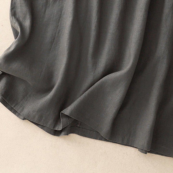 Abito midi in lino e cotone, casual, artistico, tinta unita, semplice, a vita alta, con tasche, a maniche corte, con Buddha Stones - image 12