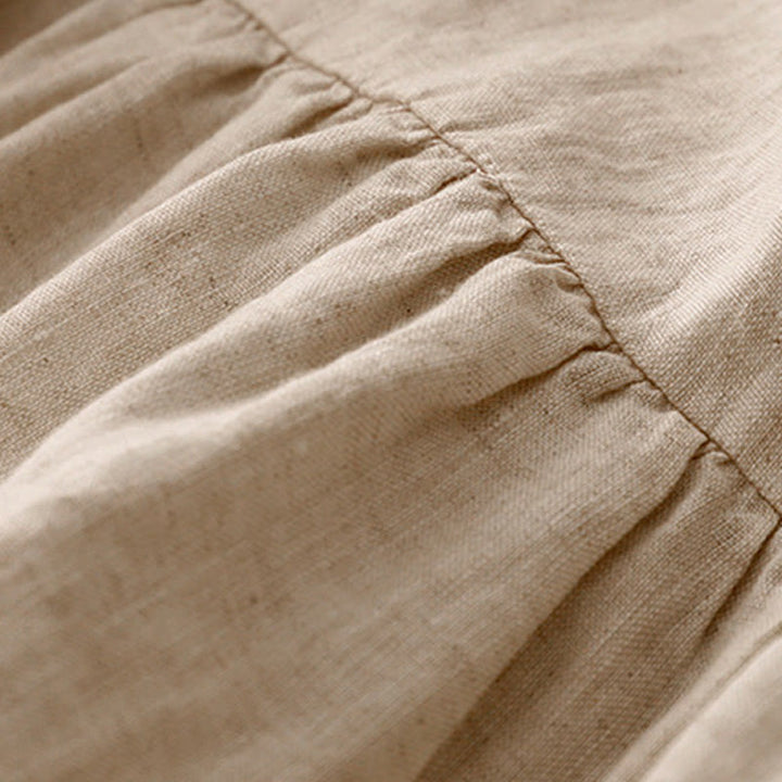 Abito midi in lino e cotone, casual, artistico, tinta unita, semplice, a vita alta, con tasche, a maniche corte, con Buddha Stones - image 5