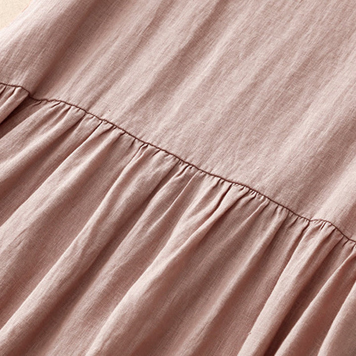 Abito midi in lino e cotone, casual, artistico, tinta unita, semplice, a vita alta, con tasche, a maniche corte, con Buddha Stones - image 17