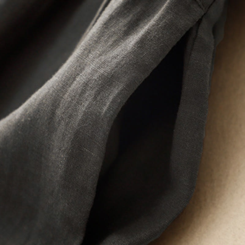 Abito midi in lino e cotone, casual, artistico, tinta unita, semplice, a vita alta, con tasche, a maniche corte, con Buddha Stones - image 11