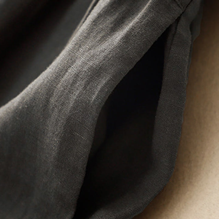 Abito midi in lino e cotone, casual, artistico, tinta unita, semplice, a vita alta, con tasche, a maniche corte, con Buddha Stones - image 11