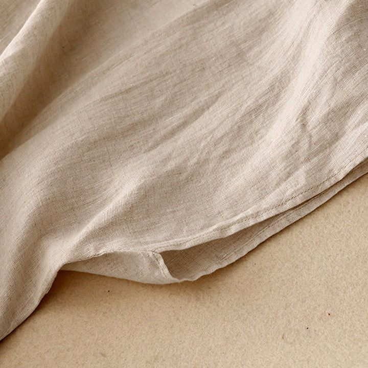 Abito midi in lino e cotone, casual, artistico, tinta unita, semplice, a vita alta, con tasche, a maniche corte, con Buddha Stones - image 3