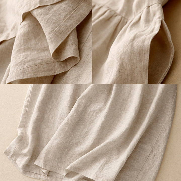 Abito midi in lino e cotone, casual, artistico, tinta unita, semplice, a vita alta, con tasche, a maniche corte, con Buddha Stones - image 7