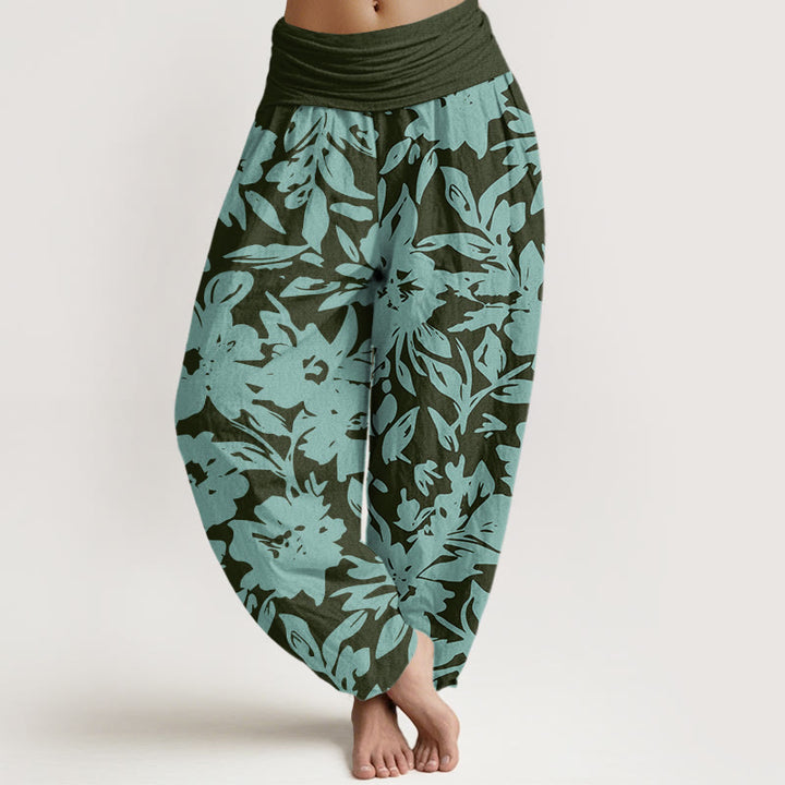Pantaloni harem da donna con elastico in vita, modello casual con grandi fiori e fogliame lussureggiante, motivo Buddha Stones - Grigio ardesia scuro - US22, UK/AU26, EU54 (6XL) - image 5