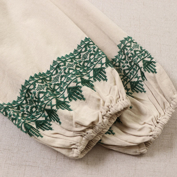 Abito midi in lino e cotone con maniche lunghe a lanterna, casual, artistico, con ricamo geometrico e bottoni sul davanti, Buddha Stones - image 17