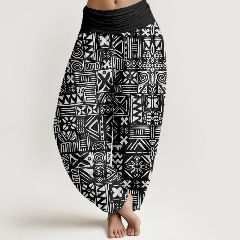 Pantaloni harem da donna con elastico in vita, modello tribale ispirato al Buddha Stones , casual - Nero - US22, UK/AU26, EU54 (6XL) - image 5