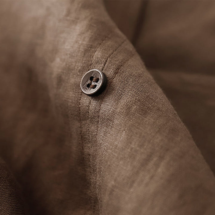 Abito midi in lino e cotone con maniche corte, stile vintage casual, tinta unita, con coulisse e tasche, motivo Buddha Stones - image 7