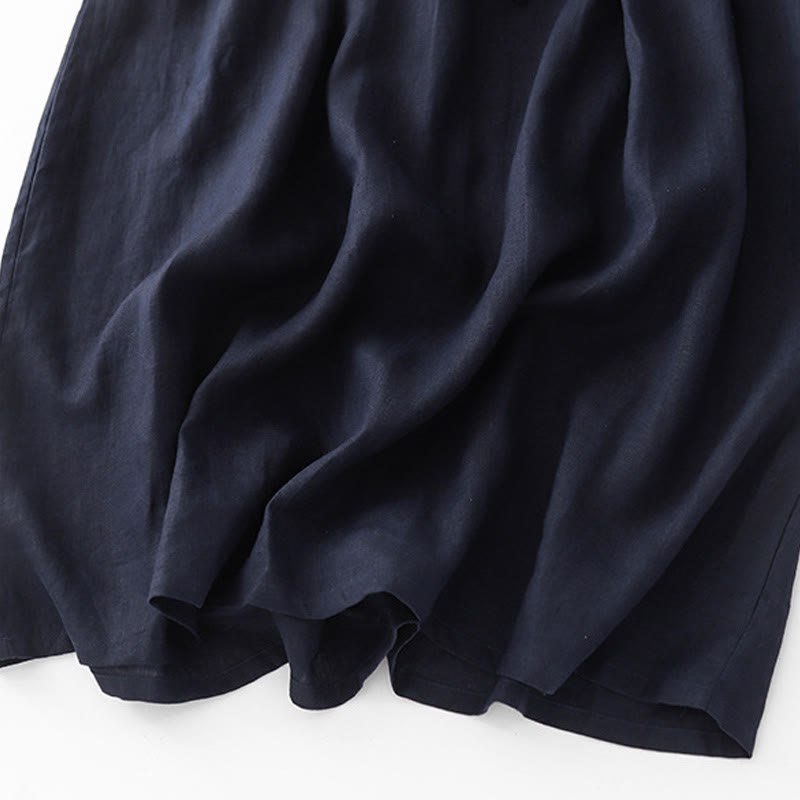 Abito midi in lino e cotone con maniche corte, stile vintage casual, tinta unita, con coulisse e tasche, motivo Buddha Stones - image 15